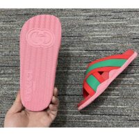 Gucci Women Web Slide Sandal Green Red Rubber Web Straps Rubber Sole Flat (9)