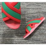 Gucci Women Web Slide Sandal Green Red Rubber Web Straps Rubber Sole Flat - Bild 7