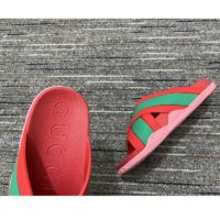 Gucci Women Web Slide Sandal Green Red Rubber Web Straps Rubber Sole Flat (9)