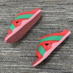Gucci Women Web Slide Sandal Green Red Rubber Web Straps Rubber Sole Flat - Bild 5