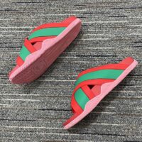 Gucci Women Web Slide Sandal Green Red Rubber Web Straps Rubber Sole Flat (9)