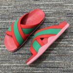 Gucci Women Web Slide Sandal Green Red Rubber Web Straps Rubber Sole Flat - Bild 4