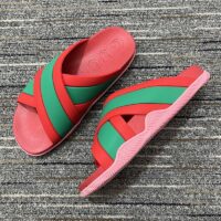 Gucci Women Web Slide Sandal Green Red Rubber Web Straps Rubber Sole Flat (9)