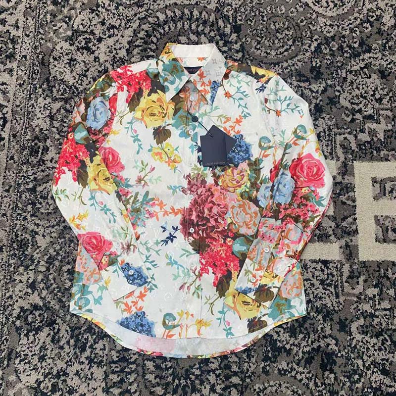 Louis Vuitton LV Men Flowers Poplin Patchwork Hoodie Cotton Multicolor  Loose Fit - LULUX