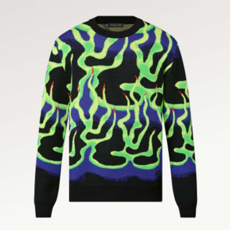 Louis Vuitton LV Men Graphic Crewneck Wool Green Blue Black Multicolor Regular Fit