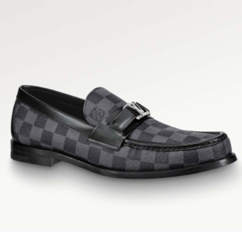 Louis Vuitton LV Men Major Loafer Damier Canvas Graphite Moccasin LV Initials