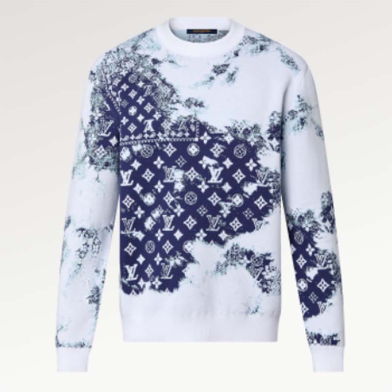 Louis Vuitton LV Men Monogram Bandana Crewneck Sweatshirt Cotton Indigo Slightly Loose Fit