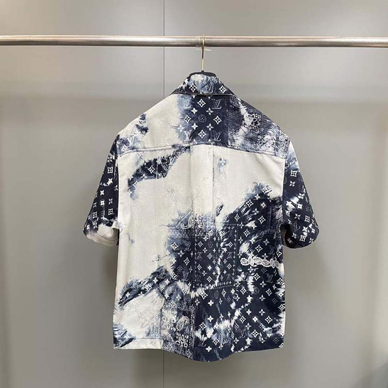 Louis Vuitton Monogram Bandana Short-sleeved Denim Shirt Indigo/White