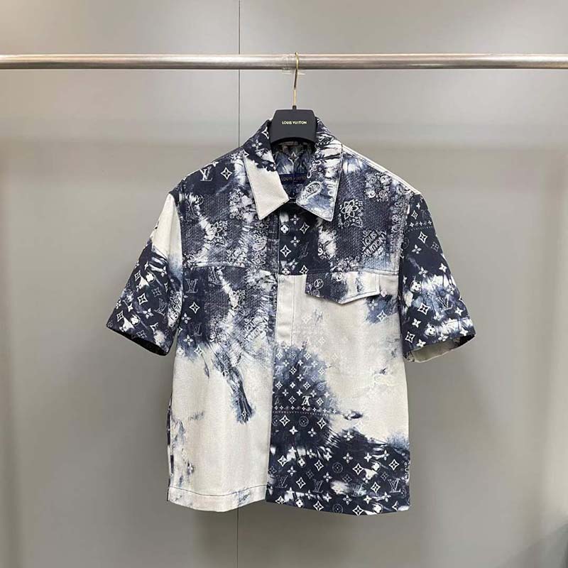 Louis Vuitton LV Men Monogram Bandana Short-Sleeved Denim Shirt Cotton  Indigo Regular Fit - LULUX