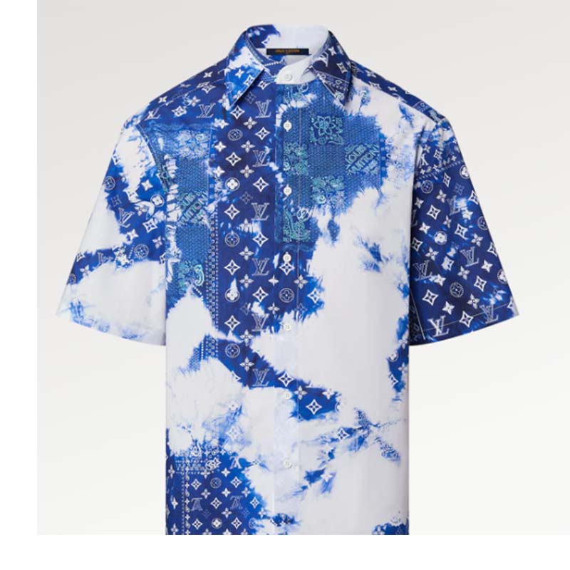 Louis Vuitton LV Men Monogram Bandana Short-Sleeved Shirt Cotton Indigo Regular Fit