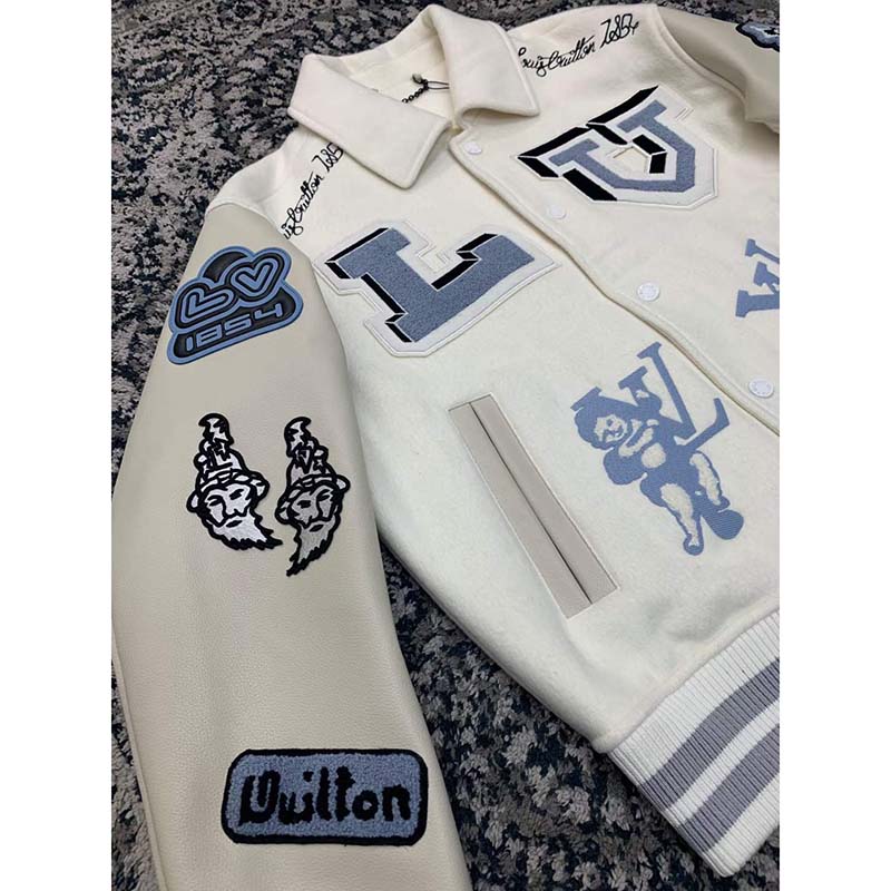 Louis Vuitton LV Women Multi-Patches Mixed Leather Varsity Blouson LWG Calf  White - LULUX