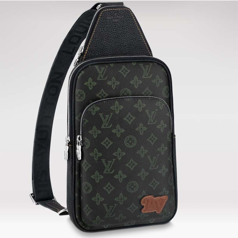 Louis Vuitton LV Unisex Avenue Sling Bag Dark Green Monogram Coated Canvas Cowhide