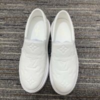 Louis Vuitton LV Unisex Beverly Hills Slip-On Sneaker White Monogram Embossed Calf Leather (6)
