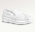 Baskets unisexes Louis Vuitton Beverly Hills Slip-On en cuir de veau blanc embossé monogramme