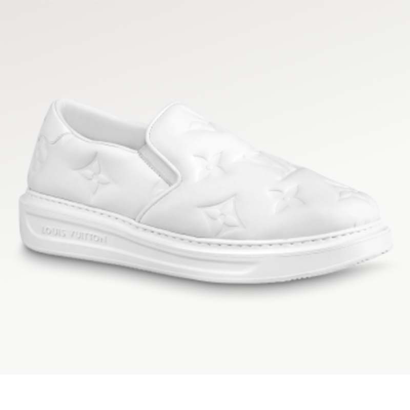 Louis Vuitton LV Unisex Beverly Hills Slip-On Sneaker White Monogram Embossed Calf Leather