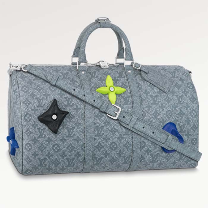 Louis Vuitton LV Unisex Keepall 50 Granite Taurillon Monogram Embossed Cowhide Leather