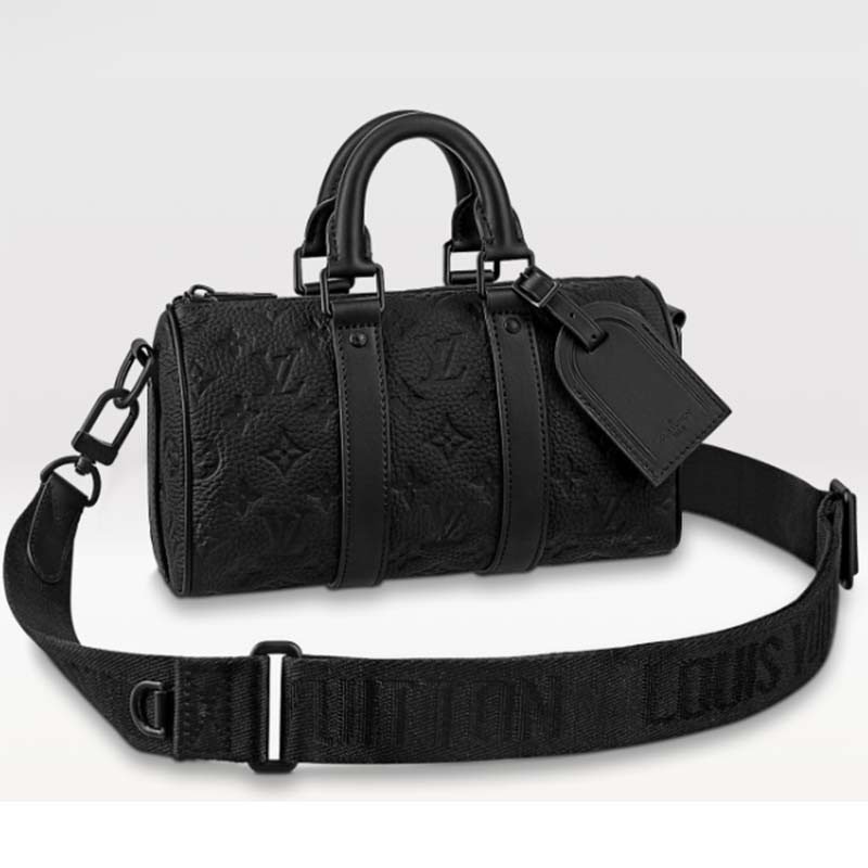 Louis Vuitton Black Monogram Embossed Calfskin Leather Keepall Bandouliere  25 Bag - Yoogi's Closet