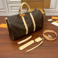 Louis Vuitton LV Unisex Keepall Bandoulière 45 Monogram Canvas Natural Cowhide Leather (15)