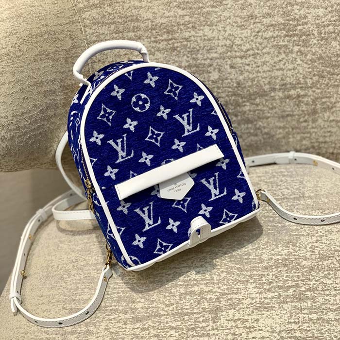 Louis Vuitton Palm Springs Backpack LV Match Monogram Jacquard Velvet Mini  Blue 23048421