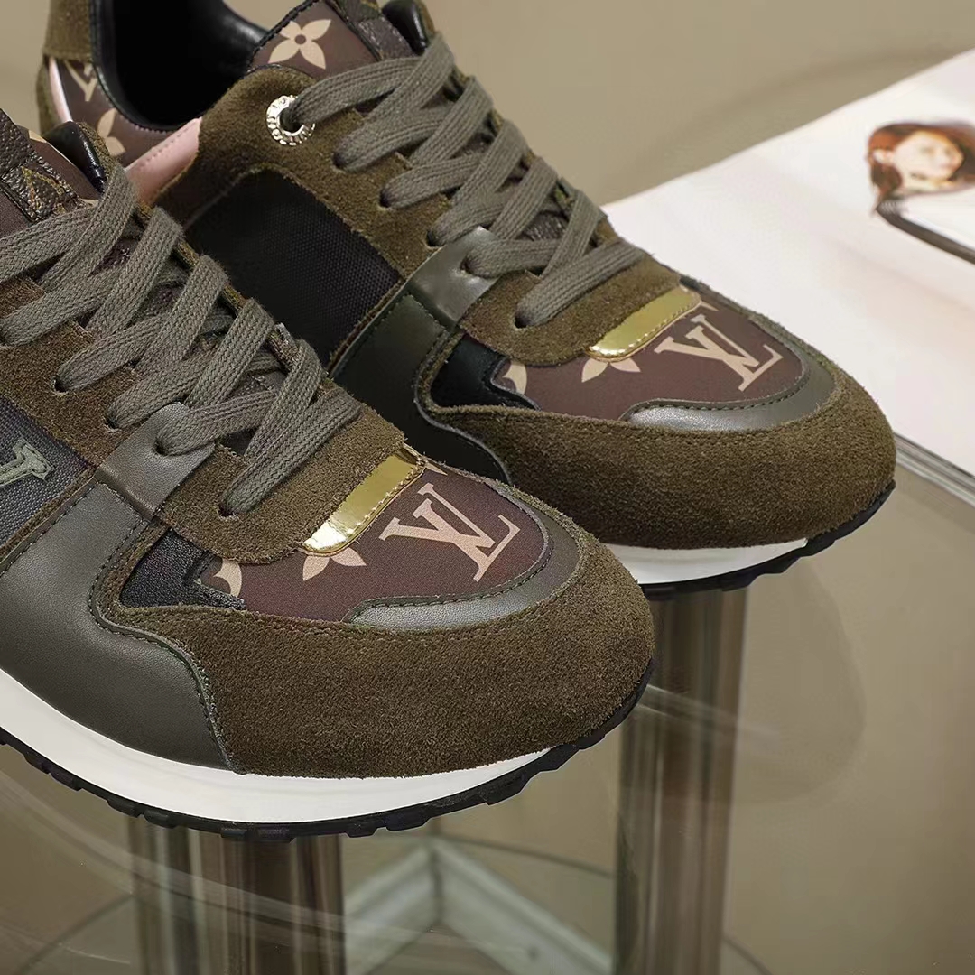 Louis Vuitton Army Green/Beige Suede and Mesh Run Away Sneakers