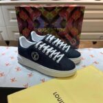 Louis Vuitton LV Unisex Time Out Sneaker Blue Monogram Debossed Denim – Image 2