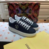 Louis Vuitton LV Unisex Time Out Sneaker Blue Monogram Debossed Denim (9)