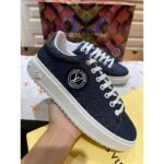 Louis Vuitton LV Unisex Time Out Sneaker Blue Monogram Debossed Denim – Image 3
