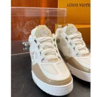 Louis Vuitton LV Unisex Trainer Sneaker Beige Monogram Denim Velcro Strap Rubber Outsole (7)