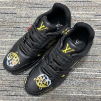 Louis Vuitton LV Unisex Trainer Sneaker Black Printed Calf Leather Rubber Outsole (5)