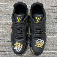 Louis Vuitton LV Unisex Trainer Sneaker Black Printed Calf Leather Rubber Outsole (5)