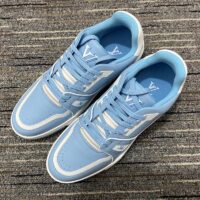 Louis Vuitton LV Unisex Trainer Sneaker Blue Mix Materials 54 Rubber Outsole Monogram Flowers (4)