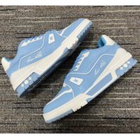 Louis Vuitton LV Unisex Trainer Sneaker Blue Mix Materials 54 Rubber Outsole Monogram Flowers (4)