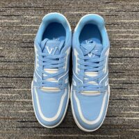 Louis Vuitton LV Unisex Trainer Sneaker Blue Mix Materials 54 Rubber Outsole Monogram Flowers (4)