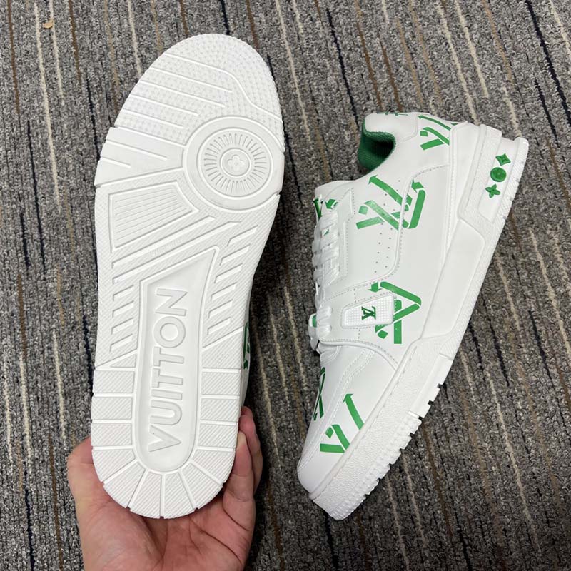 Louis Vuitton LV Unisex Trainer Sneaker Green Mix Sustainable Materials 54 Monogram Flowers