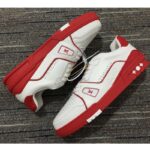 Louis Vuitton LV Unisex Trainer Sneaker Red White Calf Leather Rubber Monogram Flowers – Bild 6