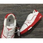 Louis Vuitton LV Unisex Trainer Sneaker Red White Calf Leather Rubber Monogram Flowers – Bild 10