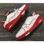 Louis Vuitton LV Unisex Trainer Sneaker Red White Calf Leather Rubber Monogram Flowers – Bild 2