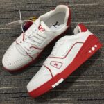 Louis Vuitton LV Unisex Trainer Sneaker Red White Calf Leather Rubber Monogram Flowers – Bild 5