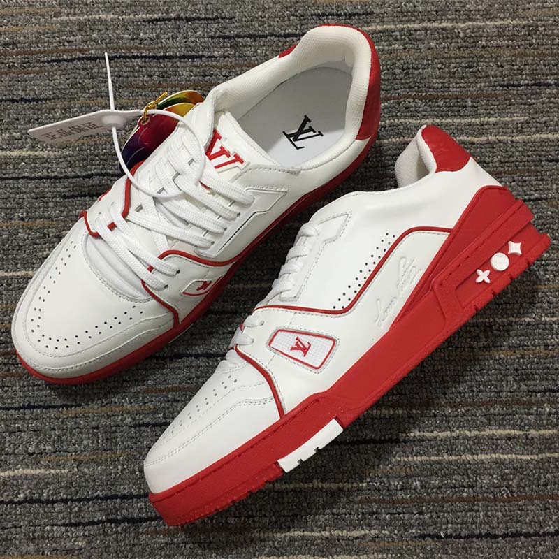 New Louis Vuitton RED/White Velcro strap Mono Trainer Sneakers (Size: Euro  44 /men's 10-11) for Sale in Valley Stream, NY - OfferUp