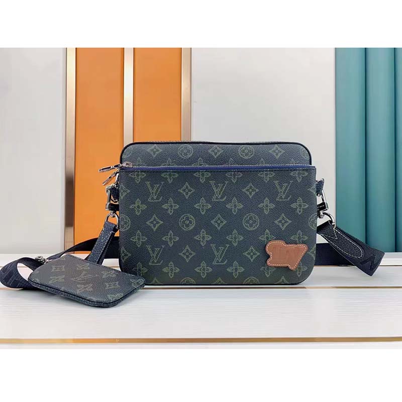 Louis Vuitton LV Unisex Trio Messenger Bag Dark Green Monogram ... Louis Vuitton LV Unisex Trio Messenger Bag Dark Green Monogram Coated Canvas Cowhide 9