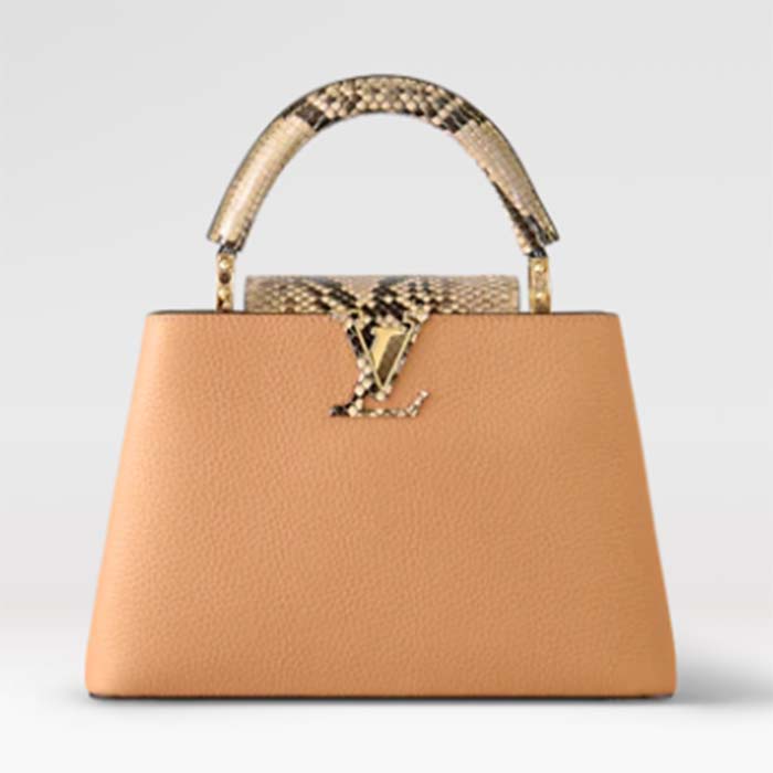 Louis Vuitton LV Women Capucines BB Handbag Brown Taurillon Python Skin Leather