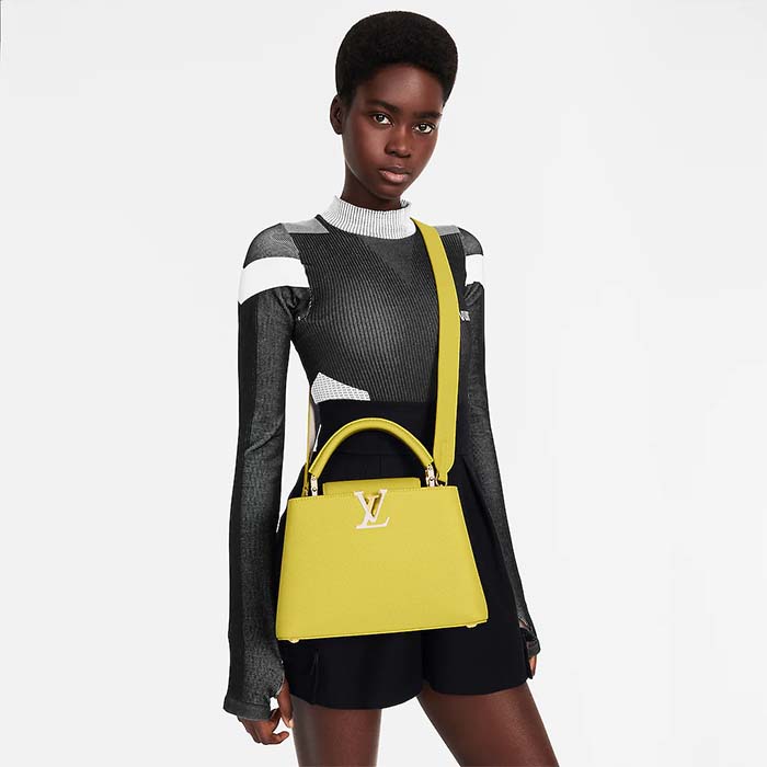 Louis Vuitton LV Women Capucines BB Handbag Cedrat Yellow Crème Nacré Taurillon Leather (7)