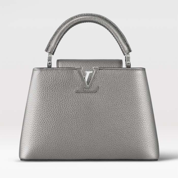 Louis Vuitton LV Women Capucines BB Handbag Etain Metallic Gray Taurillon Leather
