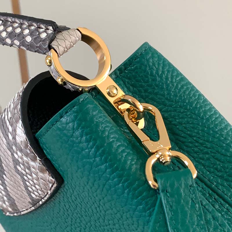 Louis Vuitton Emeraude Green Leather and Python Skin Capucines