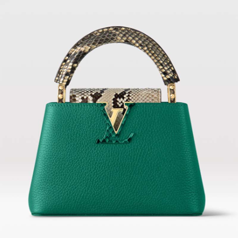 Louis Vuitton LV Women Capucines Mini Handbag Emeraude Green Taurillon Leather Python Skin