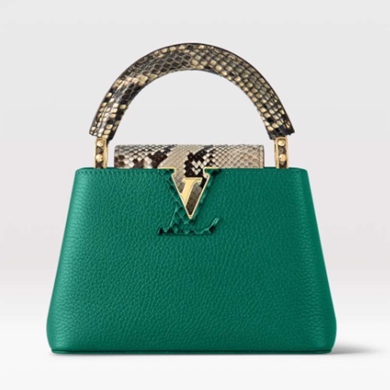 Louis Vuitton Emeraude Green Leather and Python Skin Capucines Mini Bag at  1stDibs