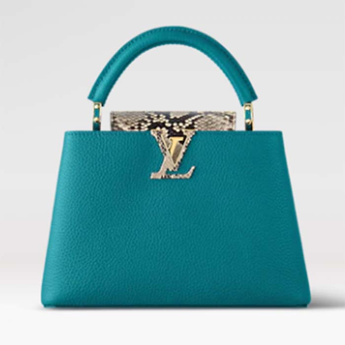 Louis Vuitton LV Women Capucines BB Handbag Green Taurillon Python Skin Leather
