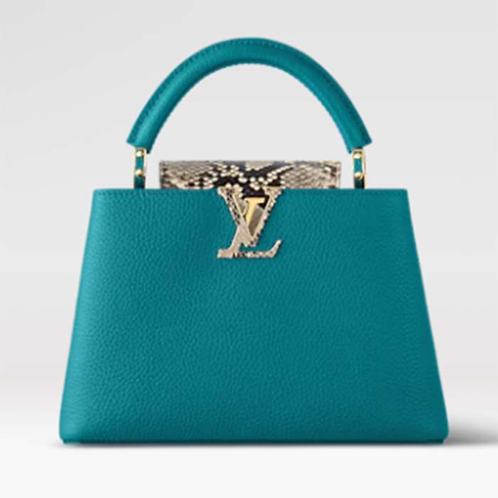 Louis Vuitton Emeraude Green Leather and Python Skin Capucines