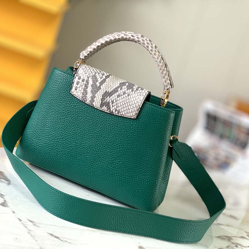 LOUIS VUITTON Emerald green PYTHON CAPUCINES BB Shoulder Bag at