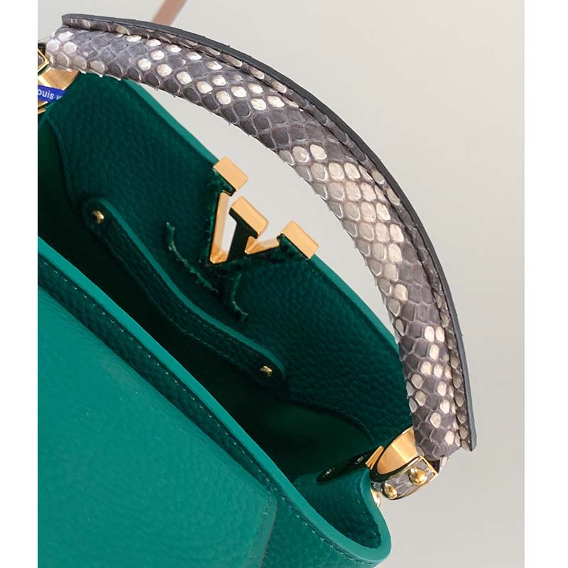 Louis Vuitton Emeraude Green Leather and Python Skin Capucines